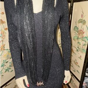 Nine West Black Shimmer Infinity Scarf with Metal Ring Detail